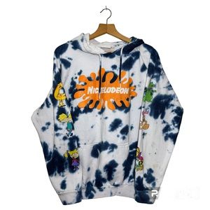 Nickelodeon tie-dye hoodie, front and arm graphic. Kangaroo pocket. Men’s Large